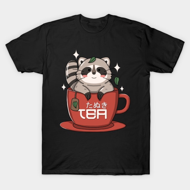 Kawaii Tanuki Tea Cup T-Shirt by Luna Illustration
